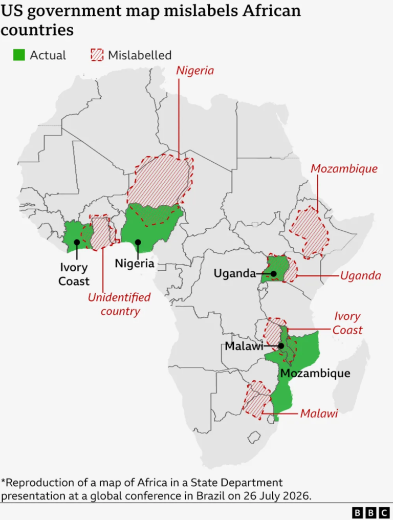 US Mislabelling African Countries on the Map